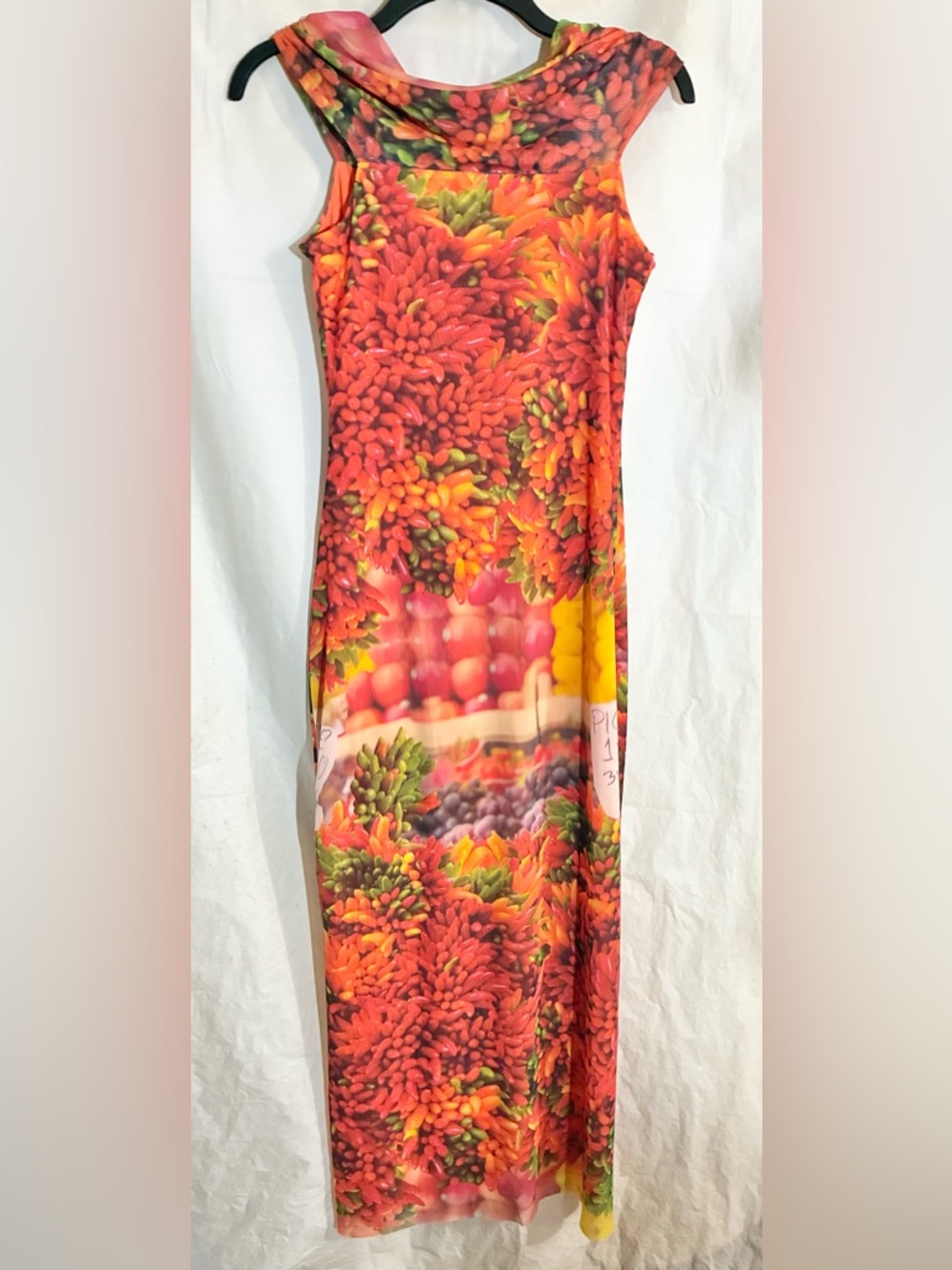 Zara Novelty Maxi Dress Sz M Orange Lined Whimsical Stretch Off Shoulder On